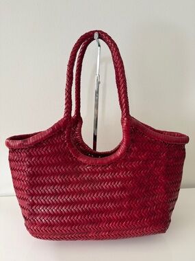 ALTICA Woven Leather Mona Lisa Tote Handbag Red, SMALL